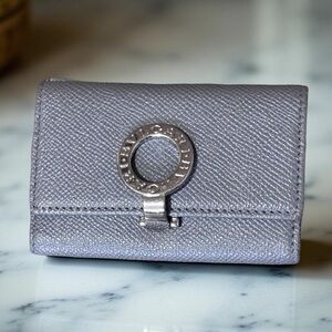 Bvlgari Pristine Condition Key Card wallet Gray Leather Mens/Womens
